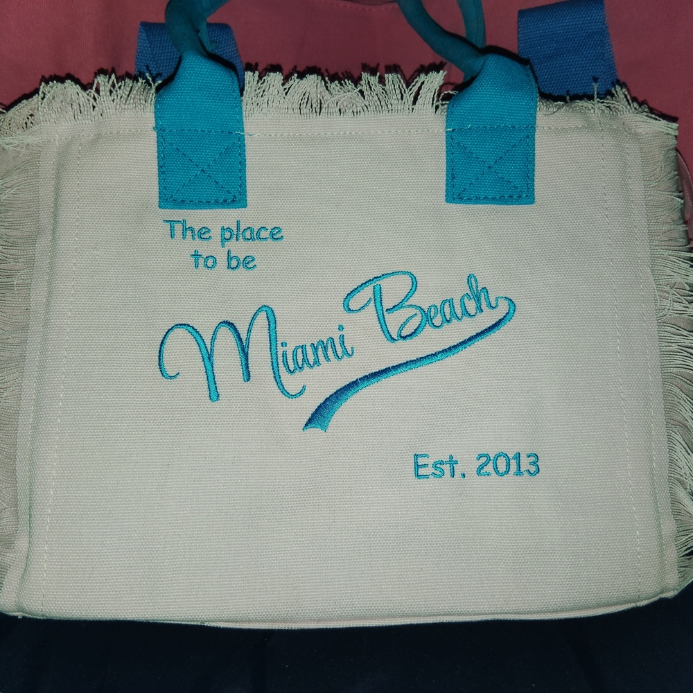 6ct Bundle Miami Beach White and Blue Tote Bag